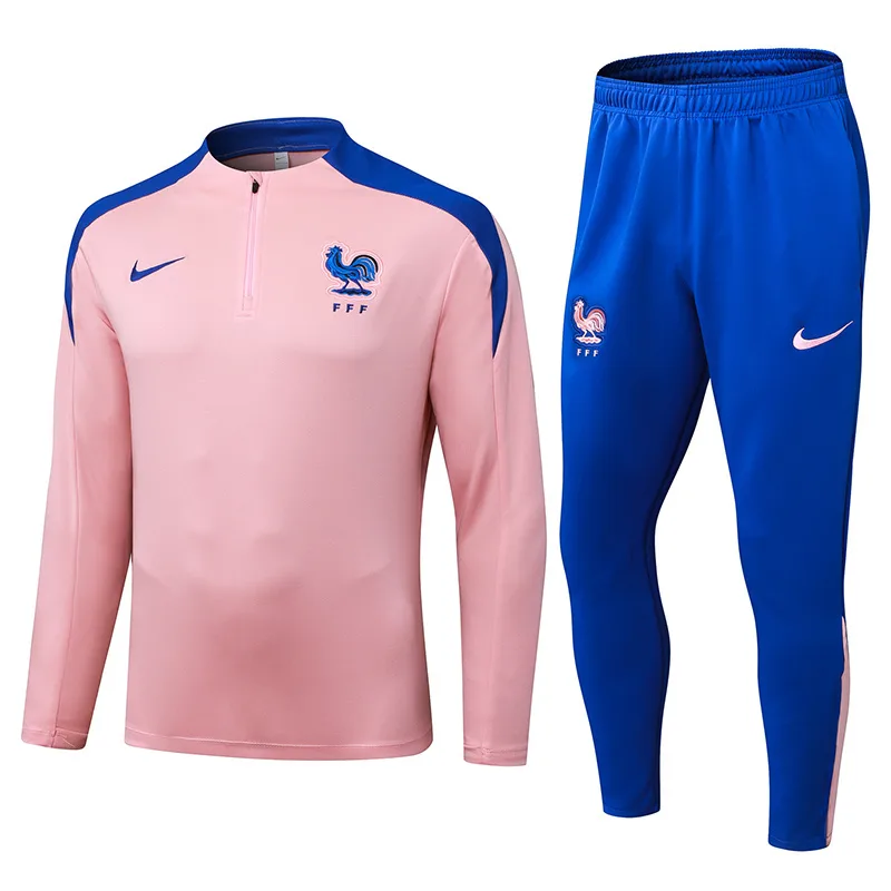2025/2026 Frankreich Half-Pull Trainingsanzug pinkes Fußballtrikot  Set — main view