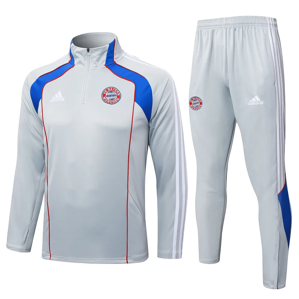 2025/2026 Bayern Munich Half-Pull Training Suit Light Gray Retro Style Football Shirt  Set — main view
