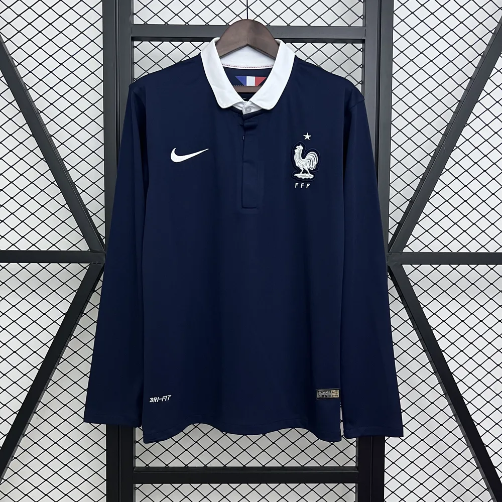 2014 Retro Langarm Frankreich Heim Fußballtrikot AAA Fan-Qualität — main view