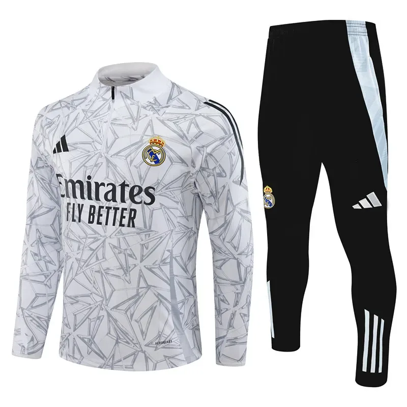 2024/2025 Real Madrid Bedrucktes Weiß Halb-Reißverschluss Trainingsanzug Fußballtrikot  Set — main view