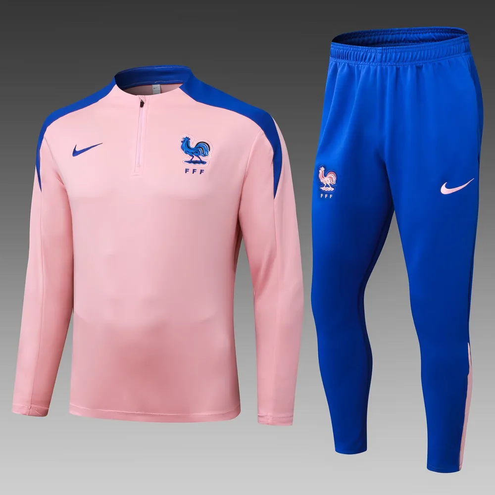 2025 Player Version France Half-Pull Training Suit Pink Football Shirt Set — main view