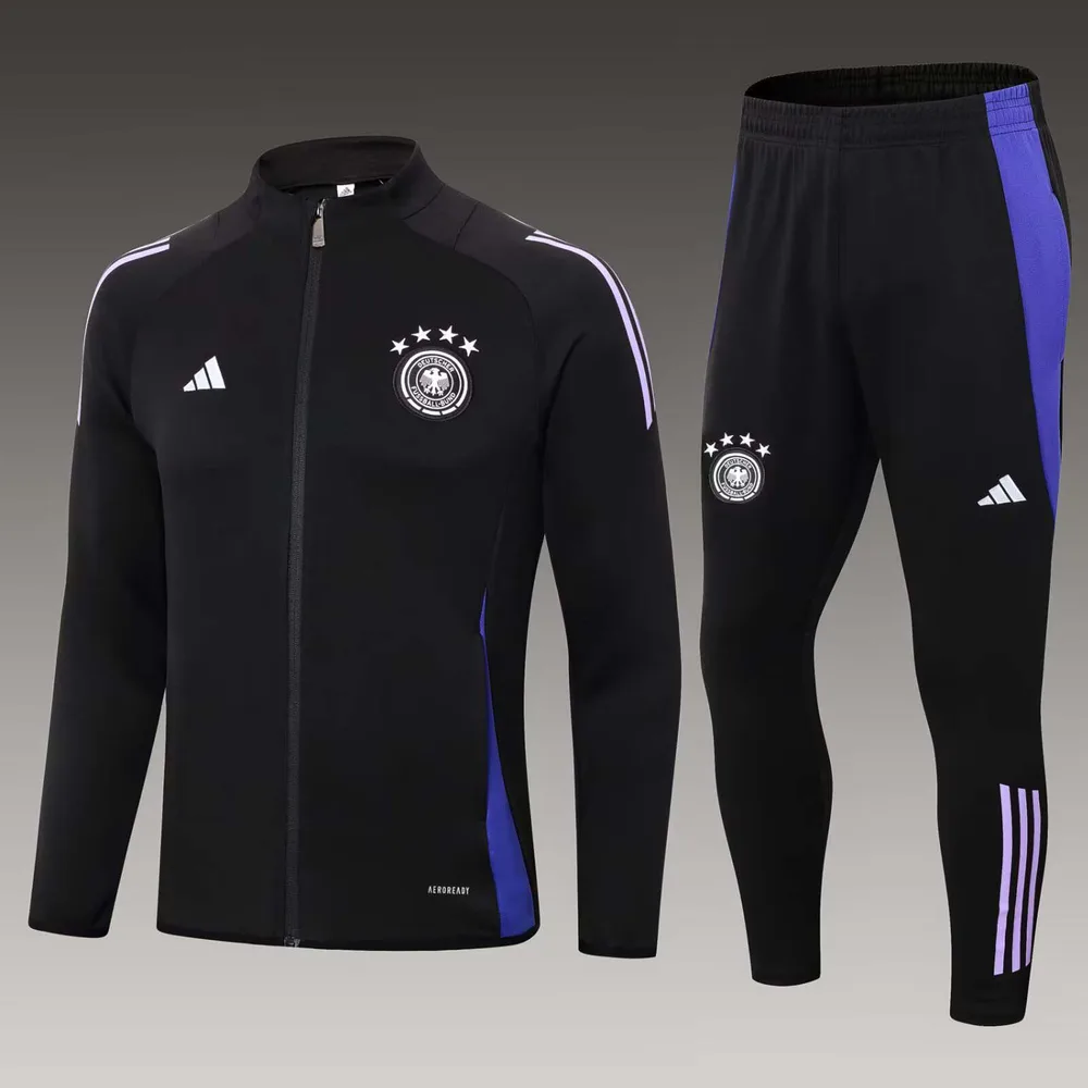 Conjunto de Camisa de Futebol 2024 Alemanha Jaqueta com Zíper Longa Preta AAA qualidade fã — main view