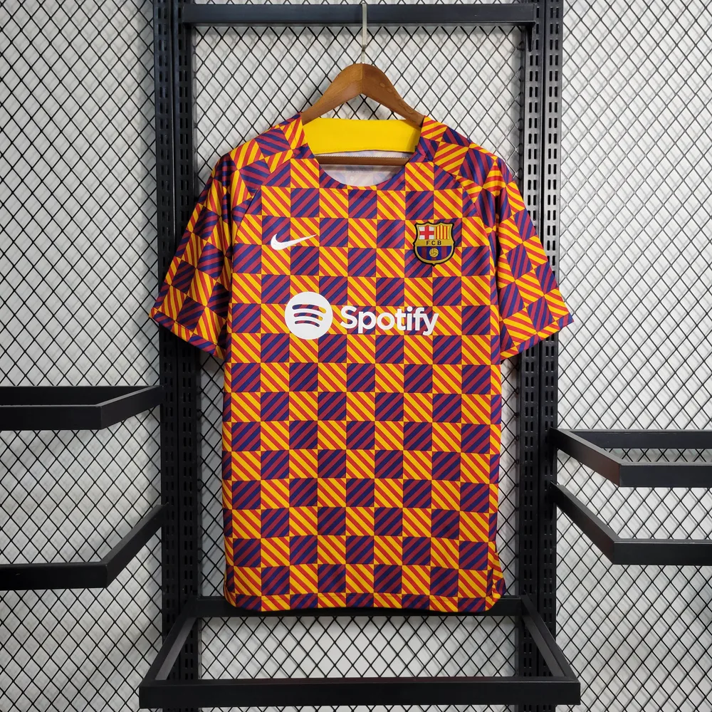 2023/2024 Barcelona Trainingsbekleidung Gestreiftes Karo-Trikot — main view