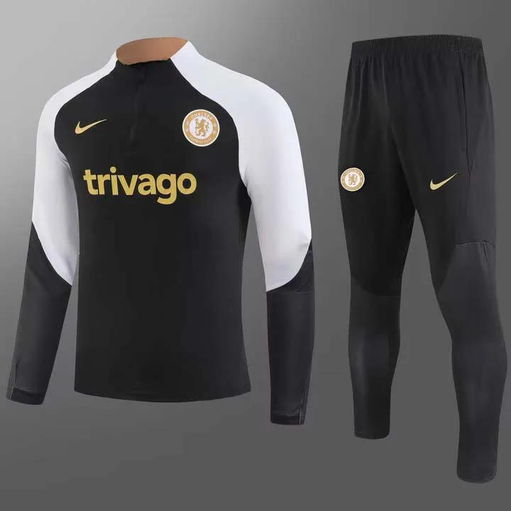 2023/2024 Chelsea Half-Pull Training Suit Black Football Shirt  Set — main view