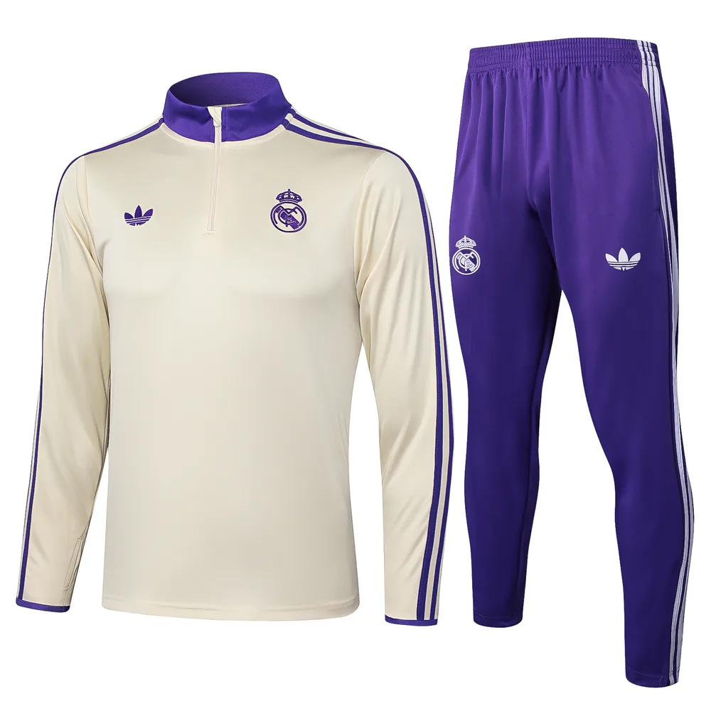 Chándal de entrenamiento con media cremallera Edición Retro albaricoque de Real Madrid 2025/2026 Camiseta de fútbol Calidad Thai Set — main view