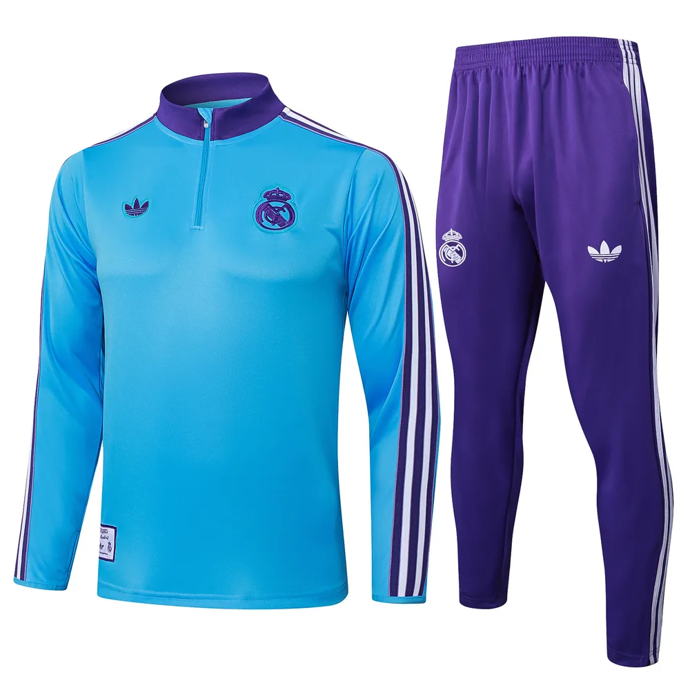 Chándal de entrenamiento con media cremallera Versión Retro azul claro de Real Madrid 2025/2026 Camiseta de fútbol Calidad Thai Set — main view