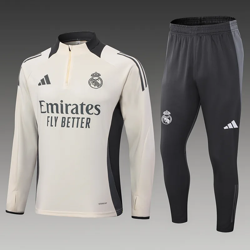 Conjunto Treino Real Madrid Bege Meia-Puxa Camisa Futebol 2024/2025  — main view