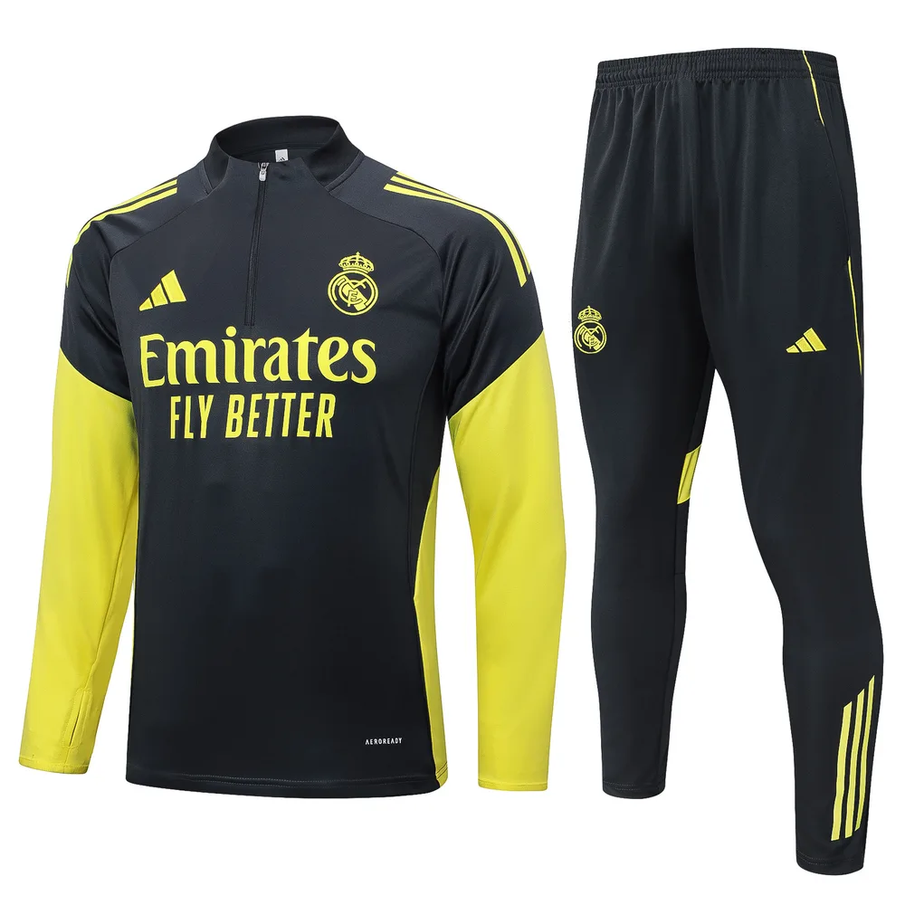 Tenue d'Entraînement Half-Pull Real Madrid Gris Foncé Manches Jaunes 2025/2026 Maillot de Football  Set — main view