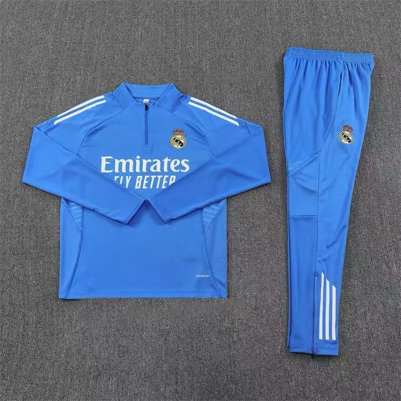 2025-2026 Real Madrid Blau Halb-Reißverschluss Trainingsanzug Fußballtrikot  Set — main view