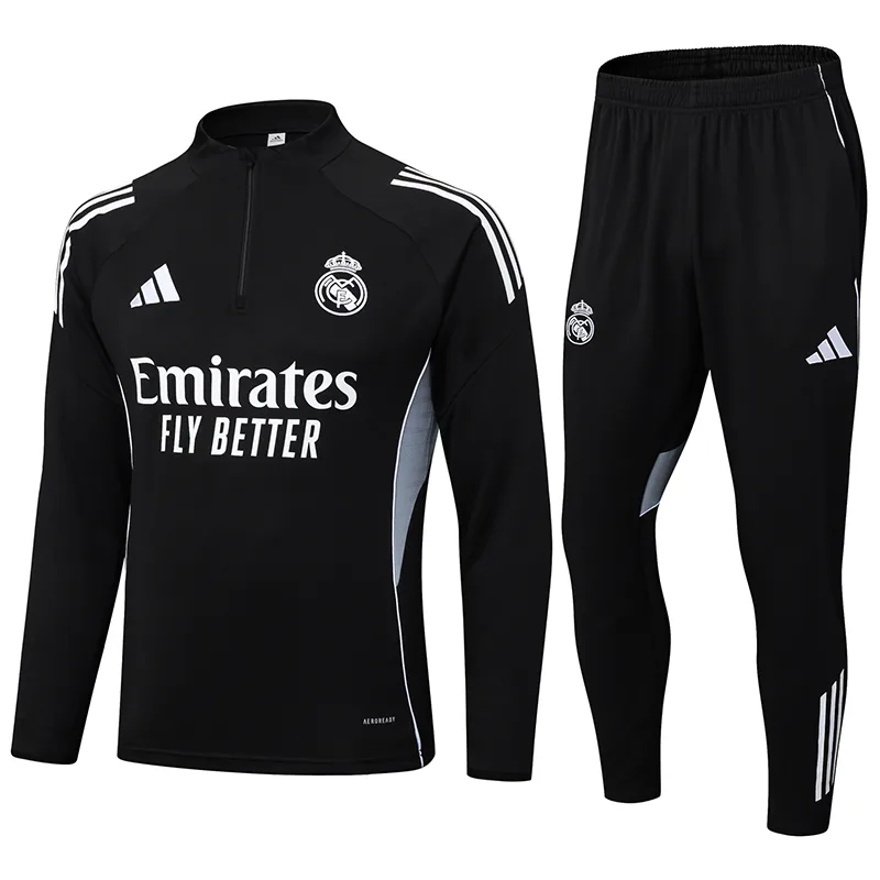 2025-2026 Real Madrid Schwarzes Half-Pull Trainingsanzug Fußballtrikot  Set — main view