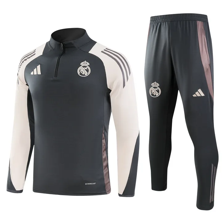 2024/2025 Real Madrid Royal Dark Gray Half-Pull Training Suit Football Shirt  Set — main view