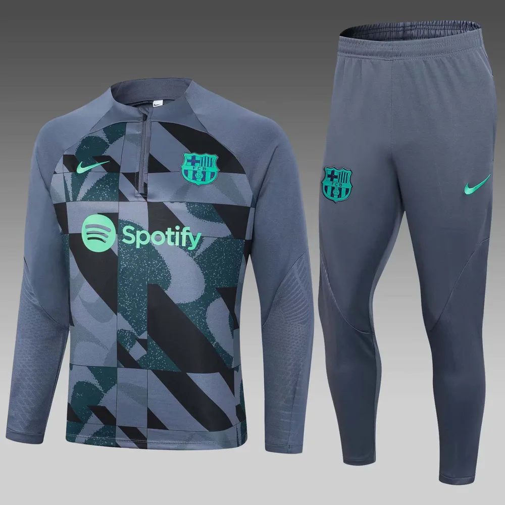 2023/2024 Barcelona Halb-Reißverschluss Trainingsanzug Grau Trikot Set — main view