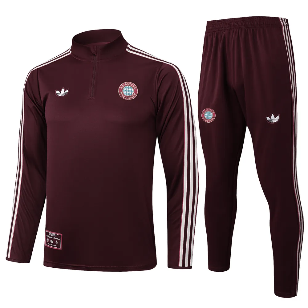 2025/2026 Chándal de Entrenamiento Media Cremallera Bayern Munich Rojo Oscuro Estilo Retro Camiseta de Fútbol  Set — main view