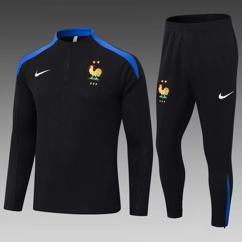 2024 Player Version France Half-Pull Training Suit Black Football Shirt Set — main view
