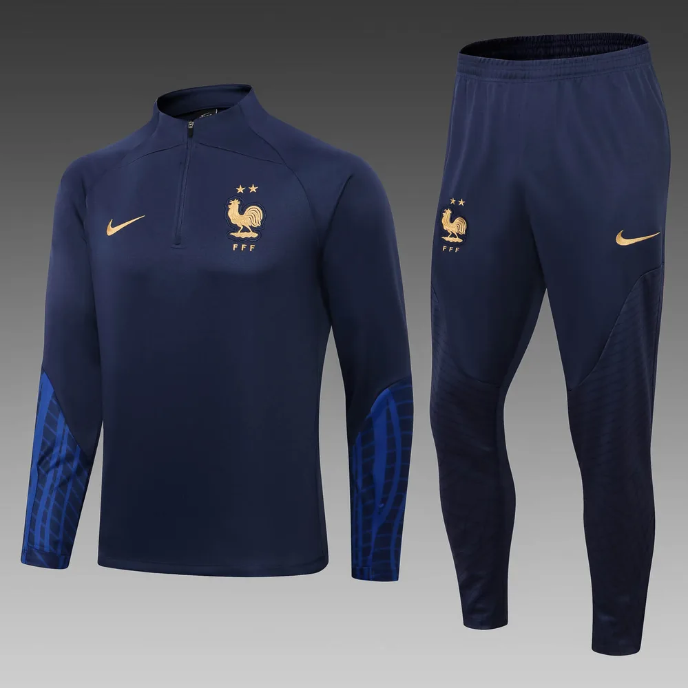 2022 France Half-Pull Training Suit Royal Blue Football Shirt Set — main view