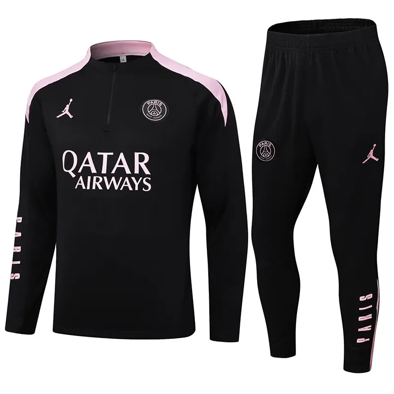 2024/2025 Psg Paris Saint-Germain Half-Pull Training Suit Black with pink Set — main view