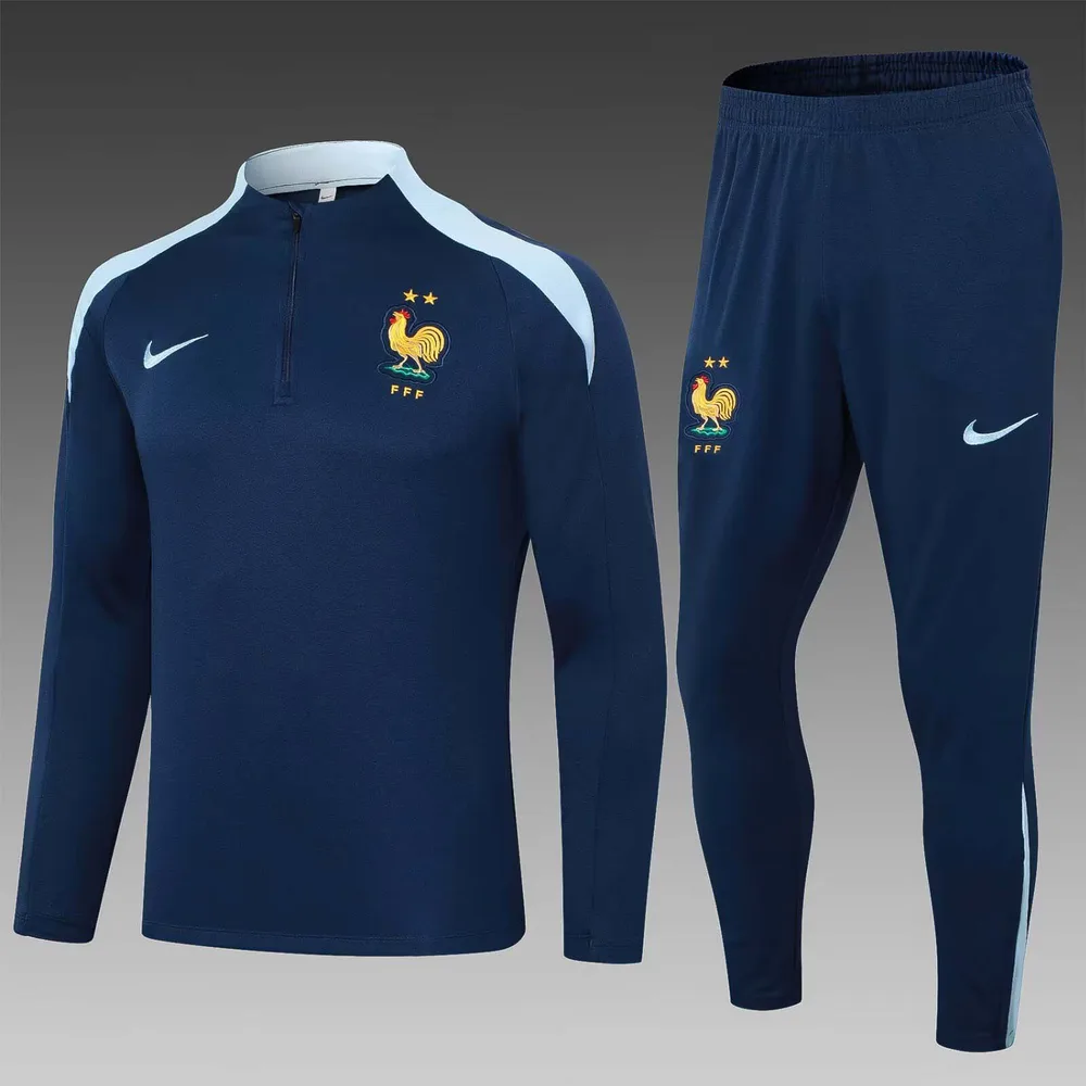 Conjunto de Camiseta de Fútbol de Entrenamiento de Media Cremallera 2024 de Francia Azul Real — main view