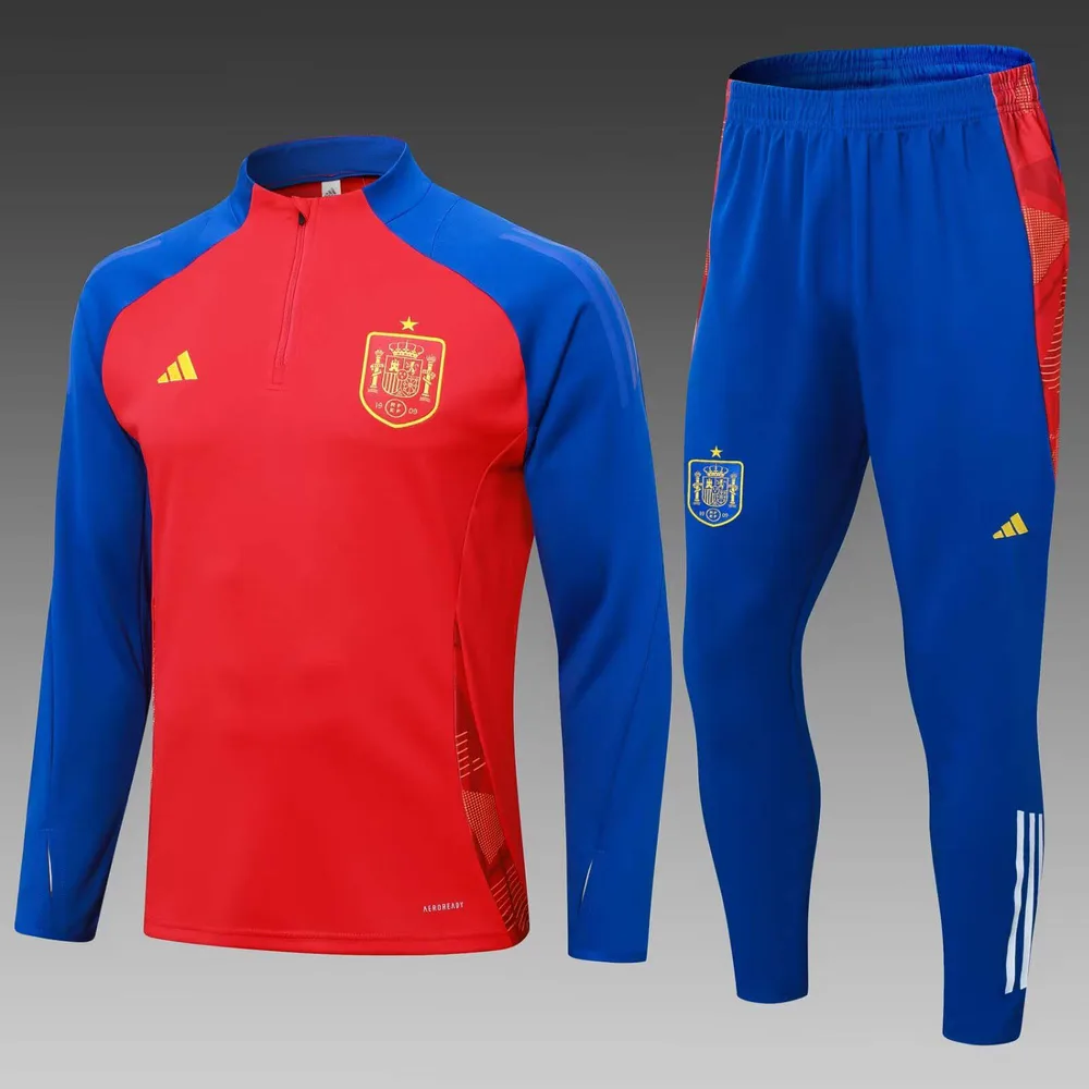 Conjunto de Camiseta de Fútbol 2024 España Entrenamiento Semi-Cuello Rojo AAA calidad fan — main view