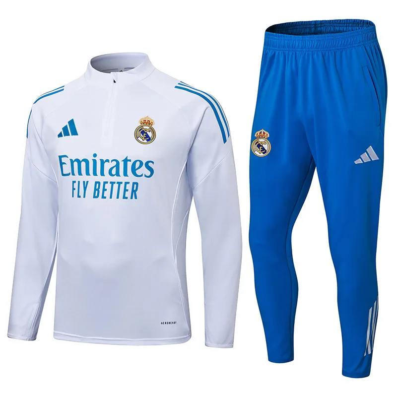 2025-2026 Real Madrid White Half-Pull Training Suit Football Shirt  Set 01 — main view