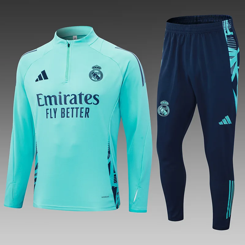 2024/2025 Real Madrid Hellgrün Halb-Reißverschluss Trainingsanzug Fußballtrikot  Set — main view