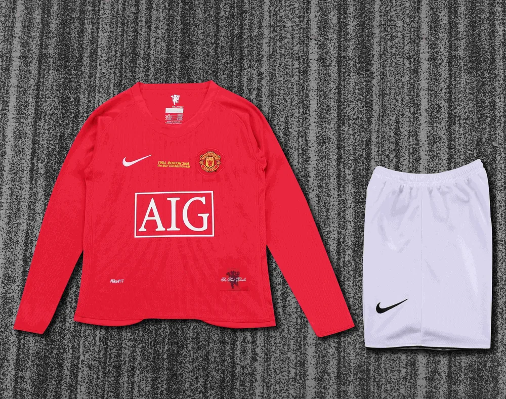 2007/2008 Retro Manga Larga Manchester United Local Champions League Edición Camiseta  Talla Infantil — main view