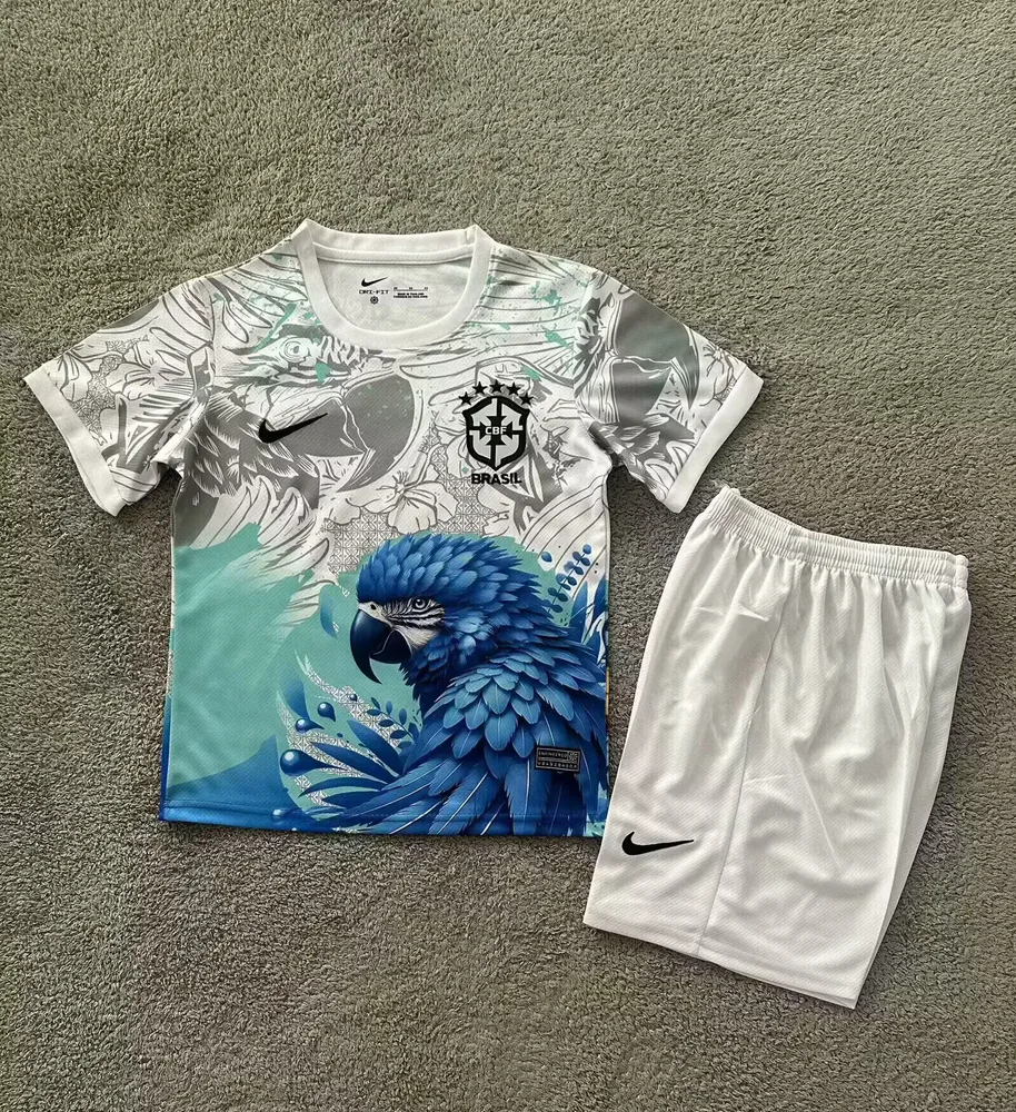 2025/2026 Brazil Special Edition White Blue Bird Football Shirt  Kids Size — main view