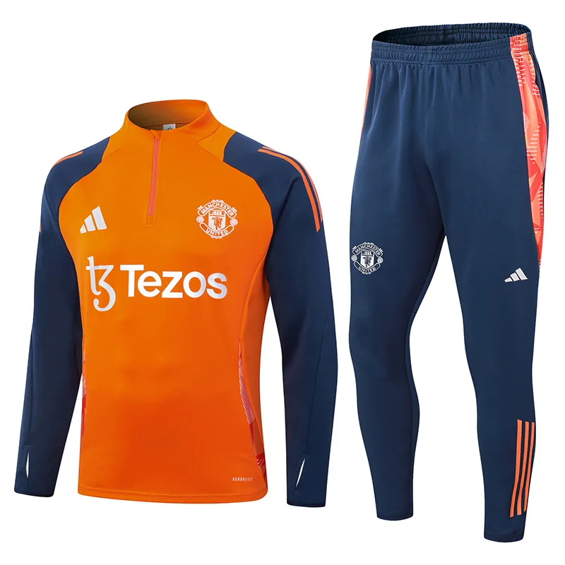 2024/2025 Manchester United Half-Pull Training Suit Orange Football Shirt  Set — main view