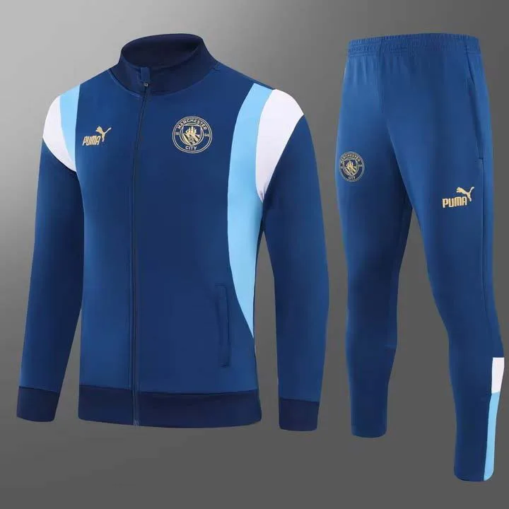 Chaqueta Cremallera Larga Manchester City 2023/2024 Azul Oscuro Camiseta de Fútbol Set — main view