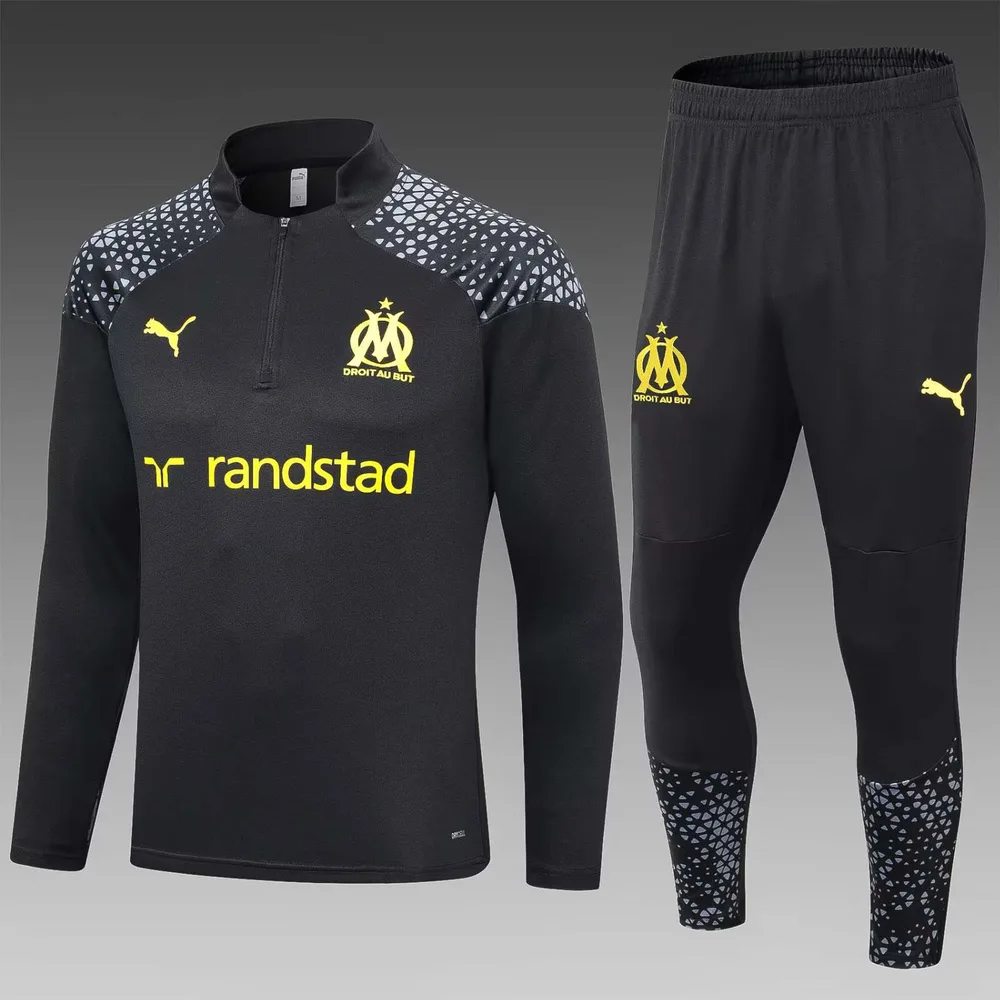 2023/2024 Olympique de Marseille Conjunto Treino Meia Puxada Preto Camisa Futebol — main view