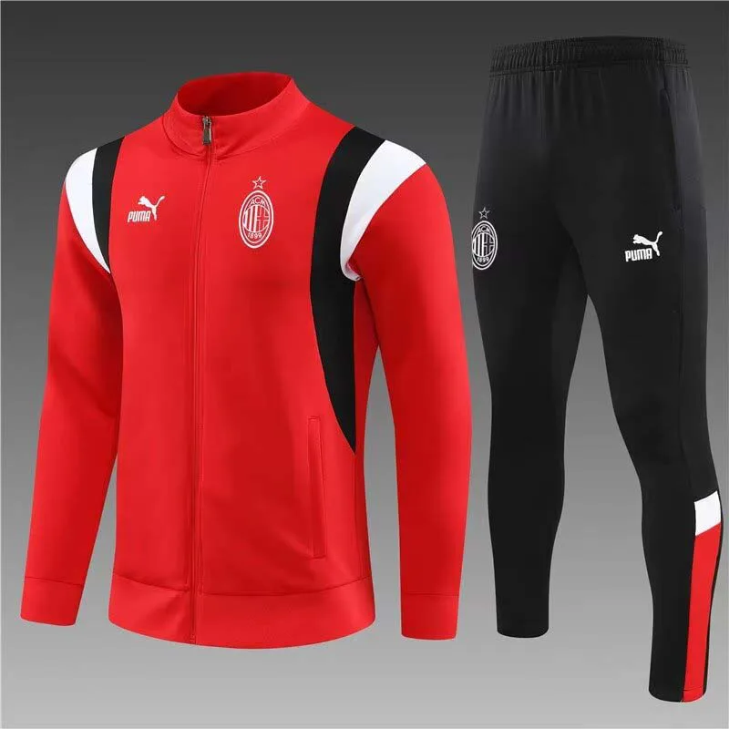 2023/2024 AC Milan Lang-Reißverschluss-Jacke Rot Soccer-Trikot  Set — main view