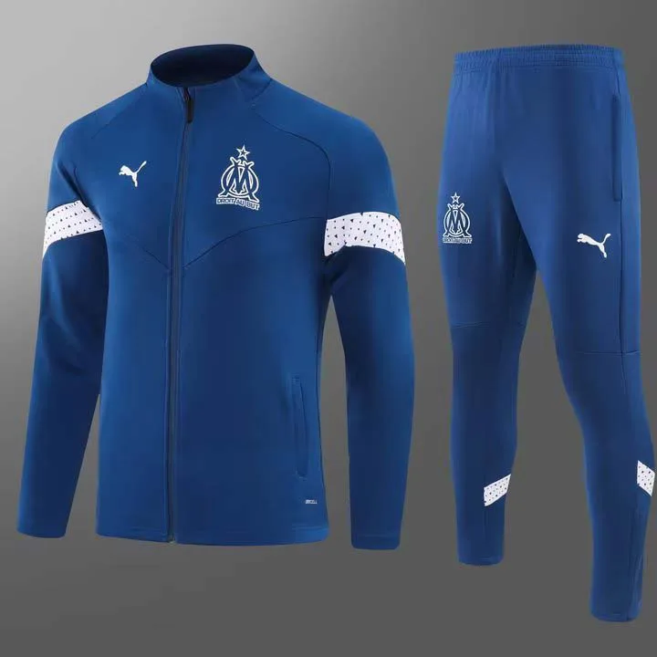 2023/2024 Olympique de Marseille Long Zip Jacket Dark Blue Football Jersey Set — main view