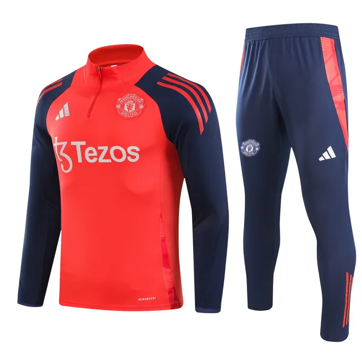 2024/2025 Manchester United Half-Pull Training Suit Red Blue Football Shirt  Set — main view