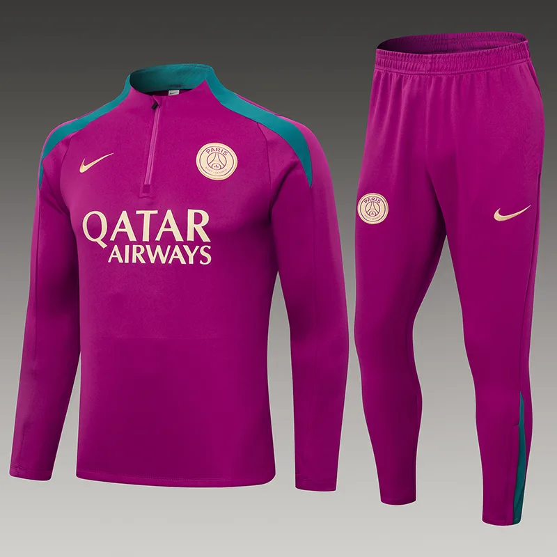 2024/2025 Psg Paris Saint-Germain Half-Pull Training Suit Rose Red Set — main view