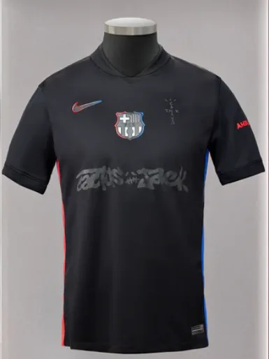 2024/2025 Maillot Extérieur Noir Publicitaire Version Joueur Barcelona x Travis Scott Collab  — main view