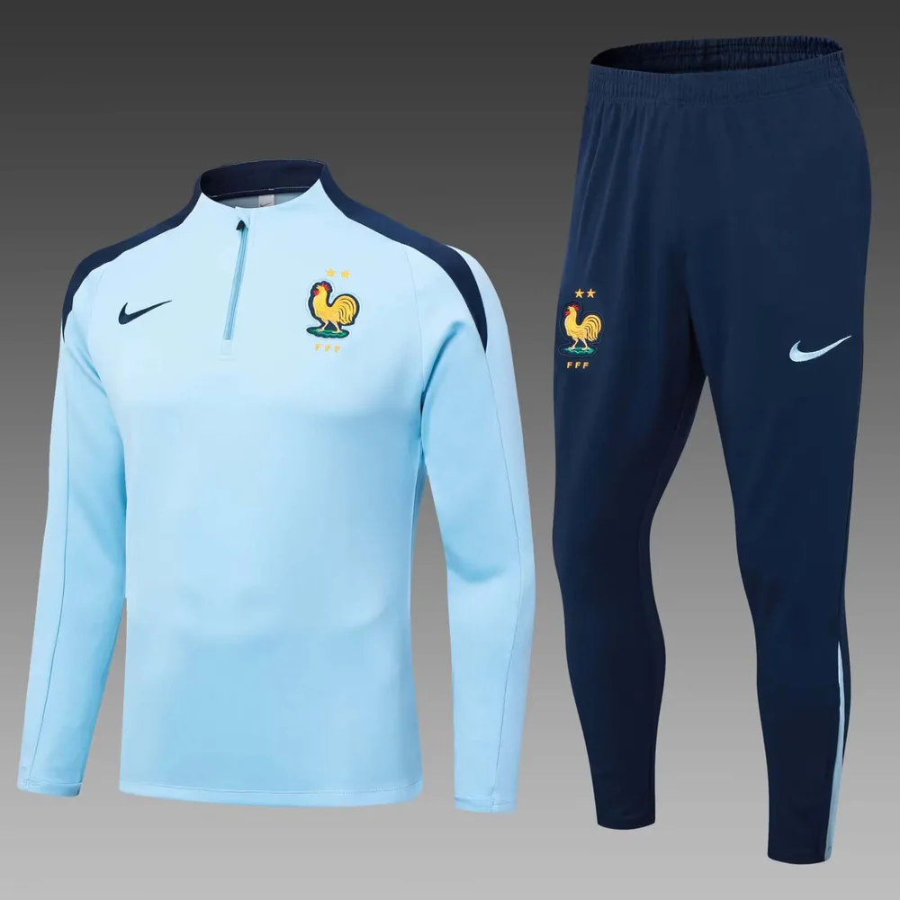 Survêtement d'entraînement France 2024 demi-fermeture Bleu Bébé Ensemble maillot de football — main view