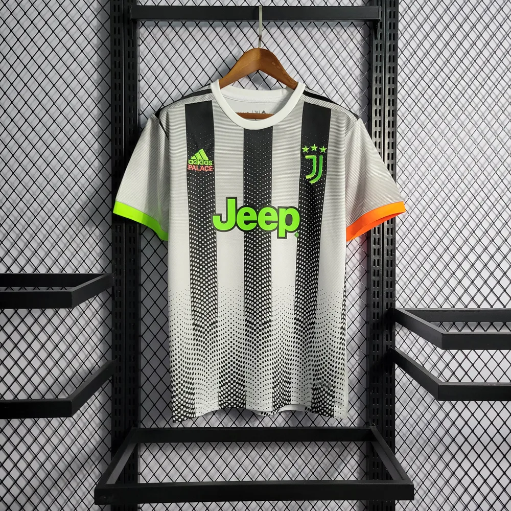 2019/2020 Retro Juventus Gemeinschaftsausgabe Schwarz-Weiß Streifen Fußballtrikot  — main view