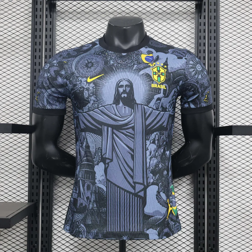 Camiseta de fútbol edición especial Jesus negro gris jugador Brasil 2024 — main view