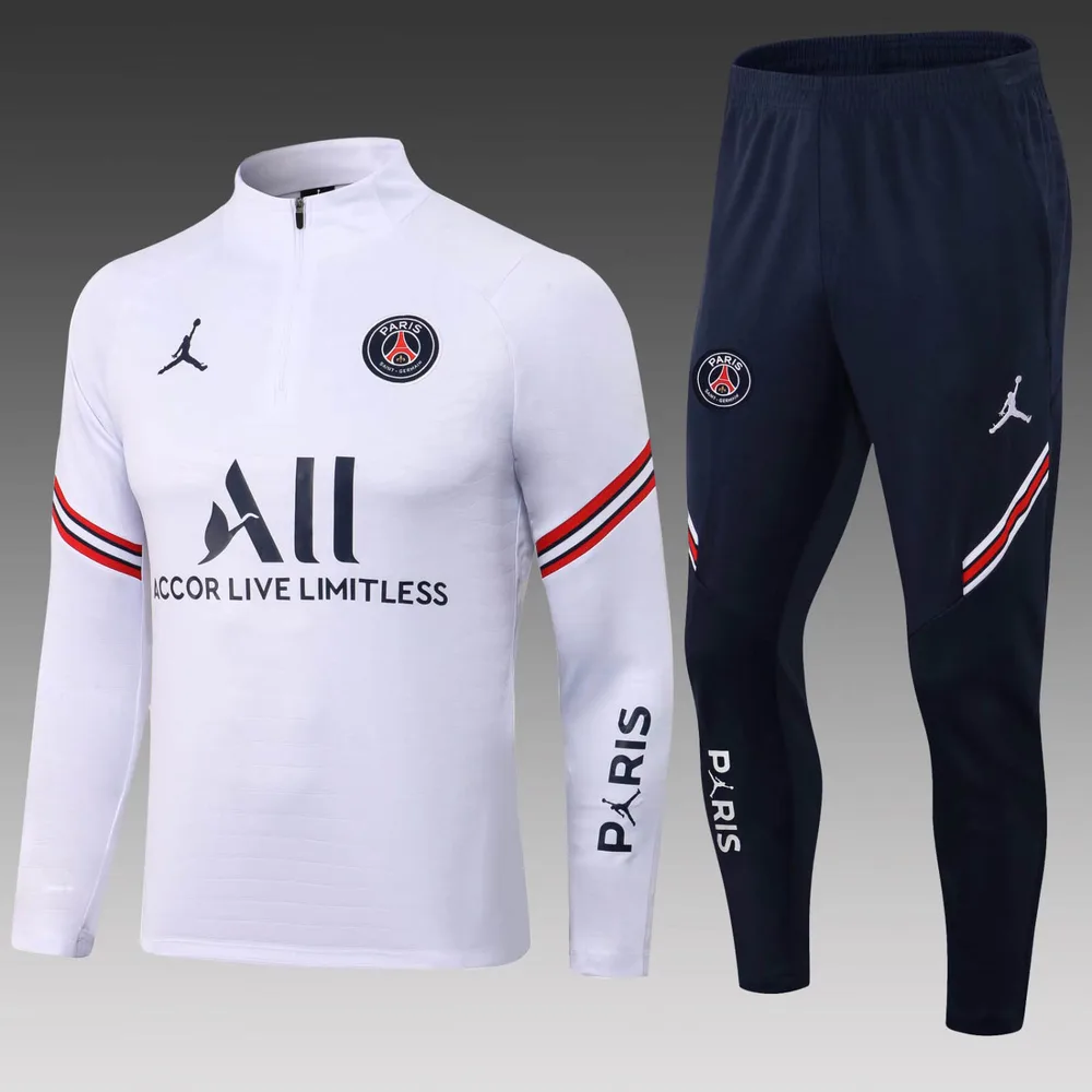 2021/2022 PSG Paris Saint-Germain Halb-Reißverschluss Trainingsanzug Weiß Set — main view