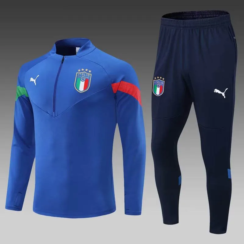 2022 Italien Halb-Reißverschluss Trainingsanzug Blau Fußballtrikot Set — main view