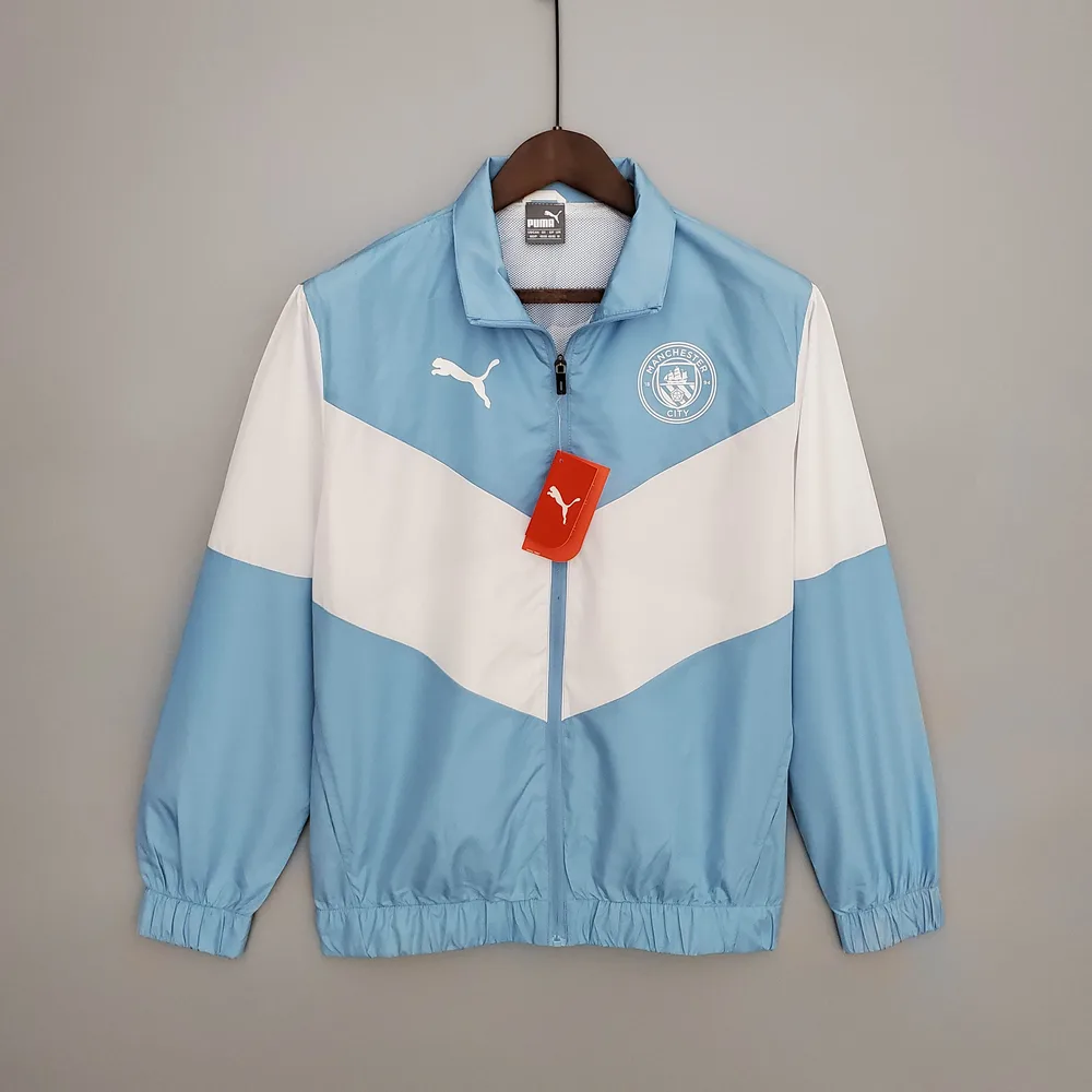 2021/2022 Manchester City Jersey Windbreaker Blue And White — main view