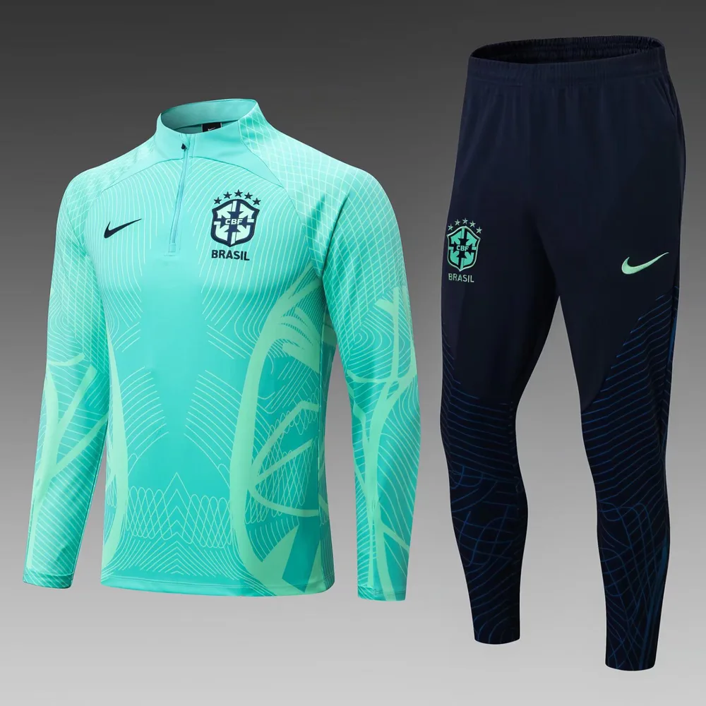 2022 Brazil Half-Pull Training Suit Light Green Football Shirt  Set — main view
