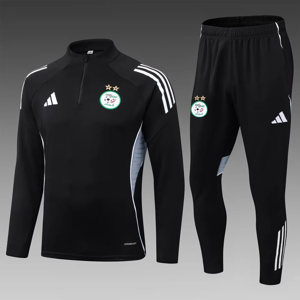 2025 Algerien Nationalmannschaft Halb-Reißverschluss Trainingsanzug Schwarzes Shirt Set — main view