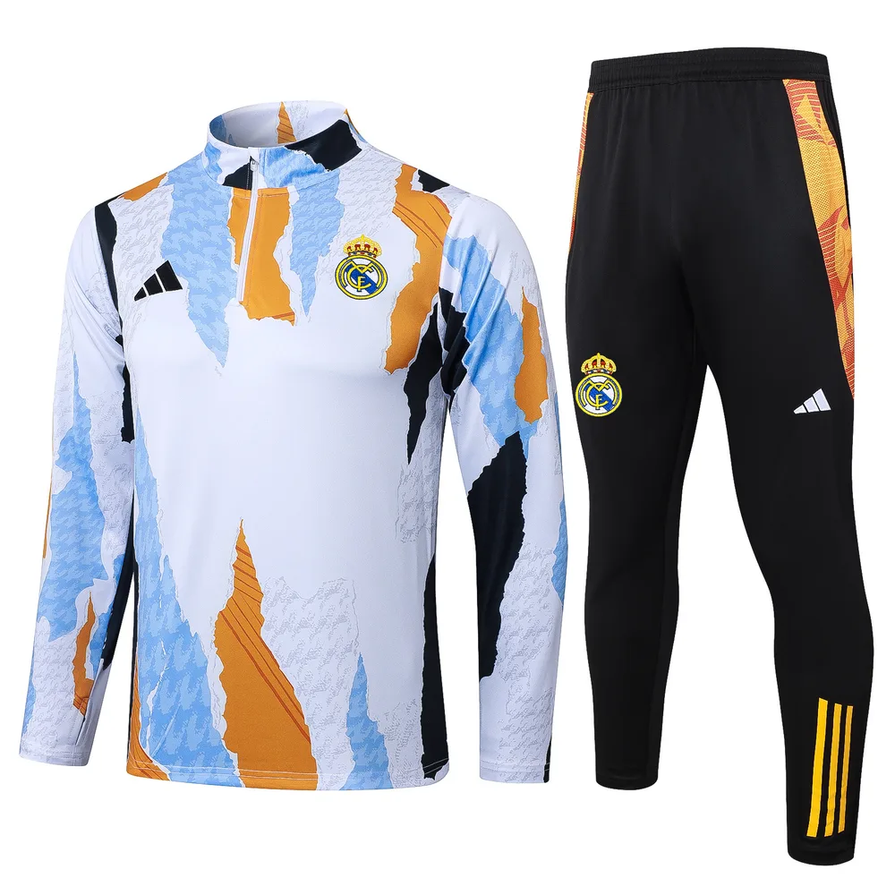 Chándal de entrenamiento con media cremallera estampado inkjet azul, blanco y amarillo de Real Madrid 2025/2026 Camiseta de fútbol Calidad Thai Set — main view
