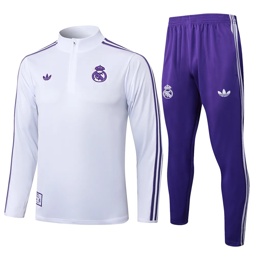 2025-2026 Real Madrid Retro White Half-Pull Training Suit Football Shirt  Set 02 — main view