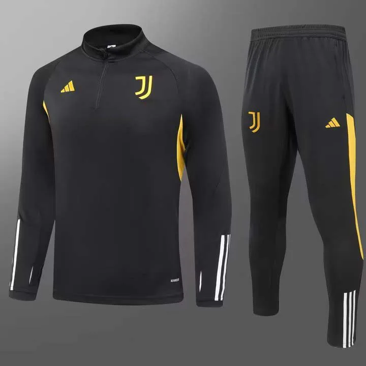 2023/2024 Juventus Halb-Reißverschluss Trainingsanzug Schwarz Fußballtrikot  Set — main view