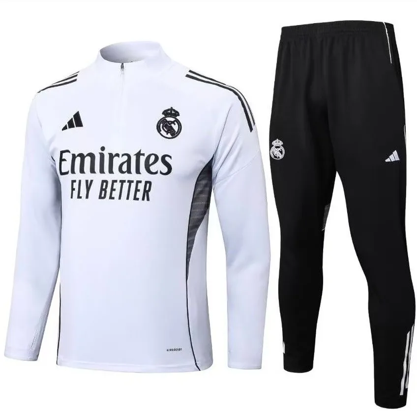 2025-2026 Real Madrid Weißes Half-Pull Trainingsanzug Fußballtrikot  Set — main view