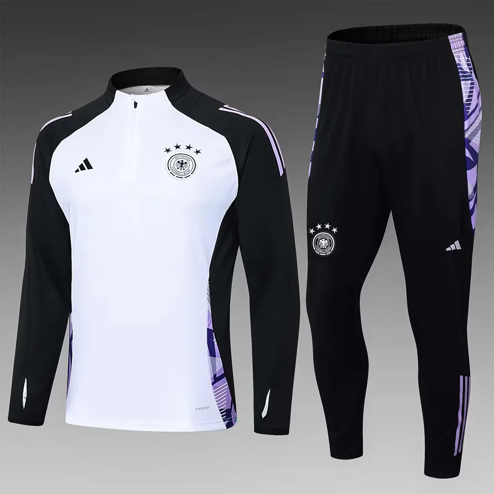 2024-2025 Deutschland Half-Pull Trainingsanzug Weiß Trikot-Set — main view