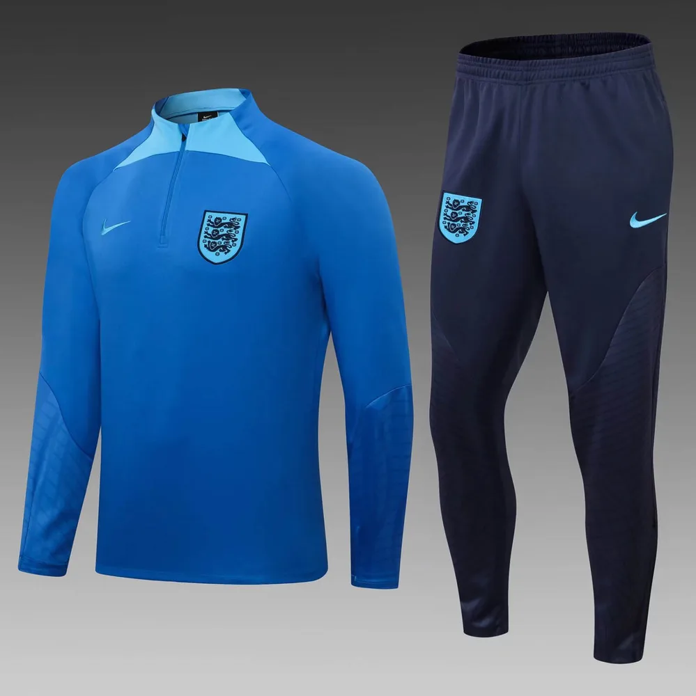 2022 England Half-Pull Training Suit Blue Soccer Jersey Set — main view