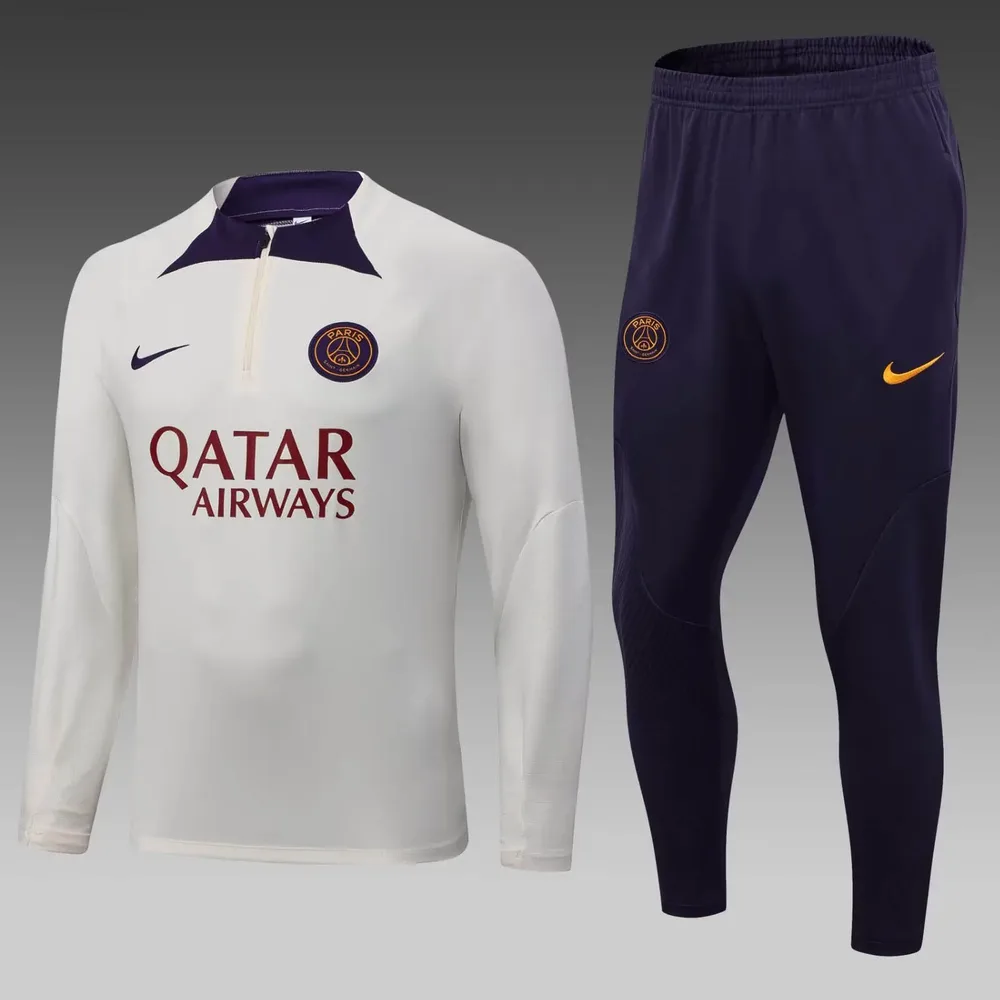 2023/2024 Psg Paris Saint-Germain Half-Pull Training Suit Off White Set — main view