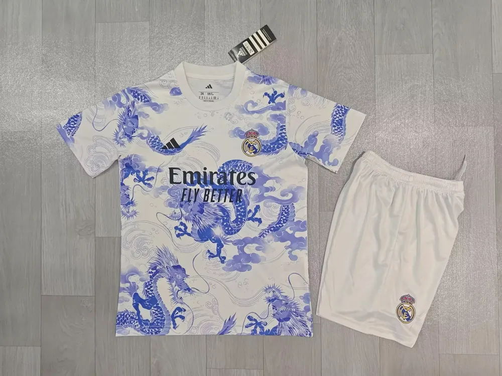 2025/2026 Real Madrid Chinese dragon blue and white Football Jersey  Kids Size — main view
